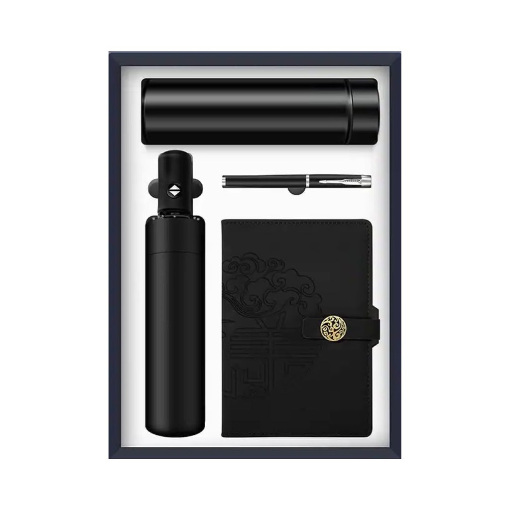 SET REGALO TACCUINO IN PELLE BOTTIGLIA CON LED OMBRELLO E PENNA   