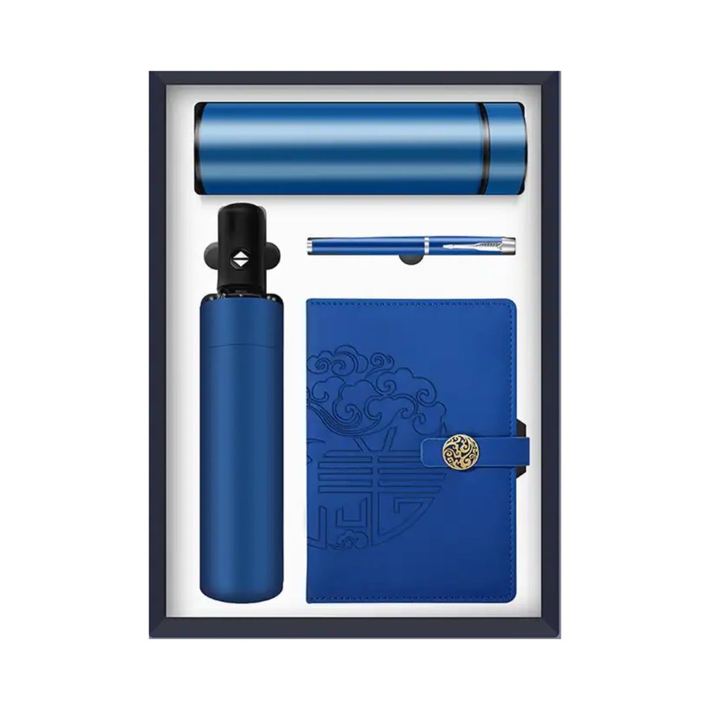 SET REGALO TACCUINO IN PELLE BOTTIGLIA CON LED OMBRELLO E PENNA  