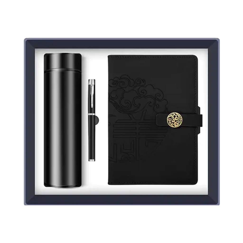 SET REGALO TACCUINO IN PELLE BOTTIGLIA CON LED E PENNA  