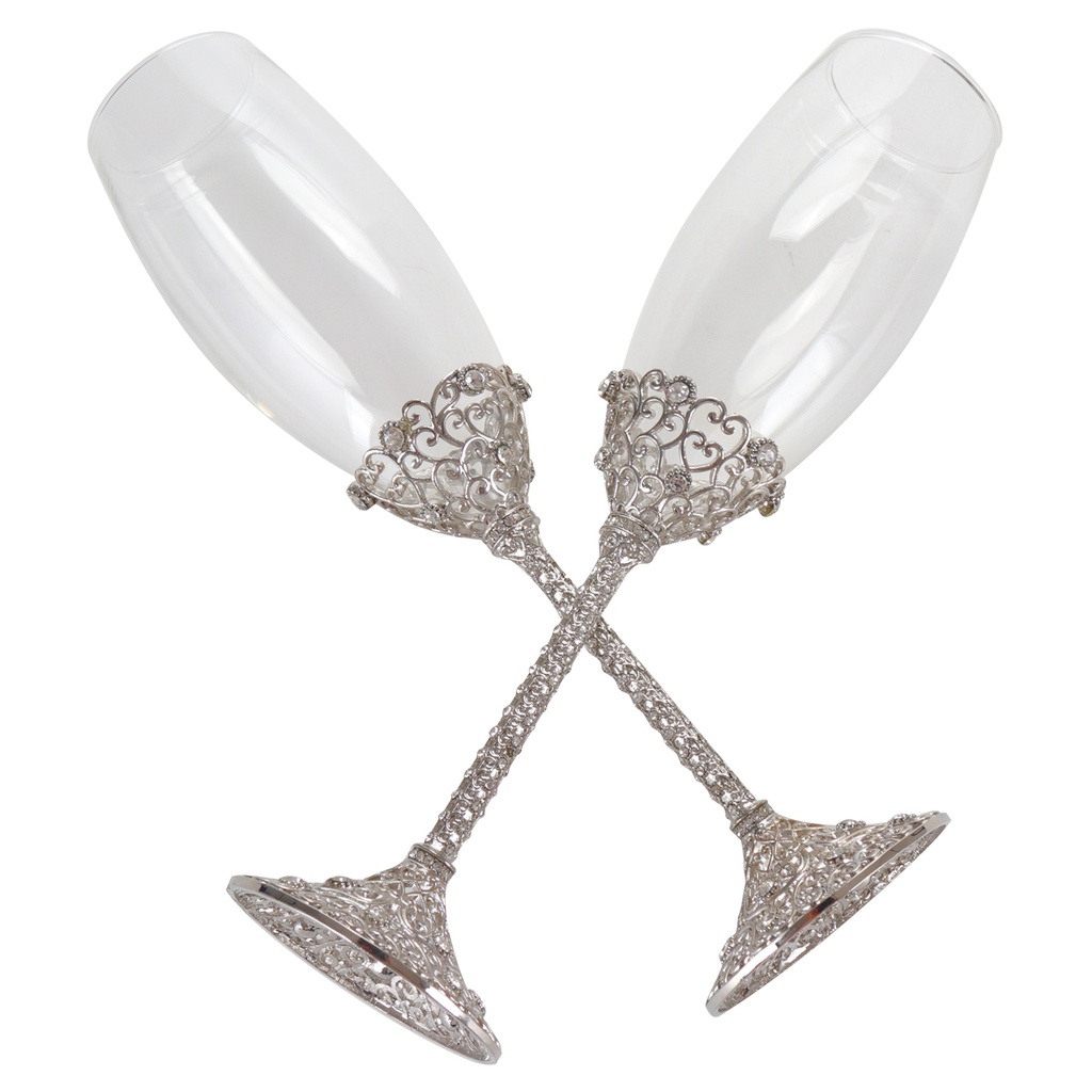 FLUTE CHAMPAGNE CON MOTIVO CRISTALLI ARGENTO
