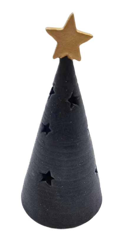 [158-ycl16021] ALBERO DI NATALE STILIZZATO MONOCOLORE NERO CON STELLA  PORCELLANA 