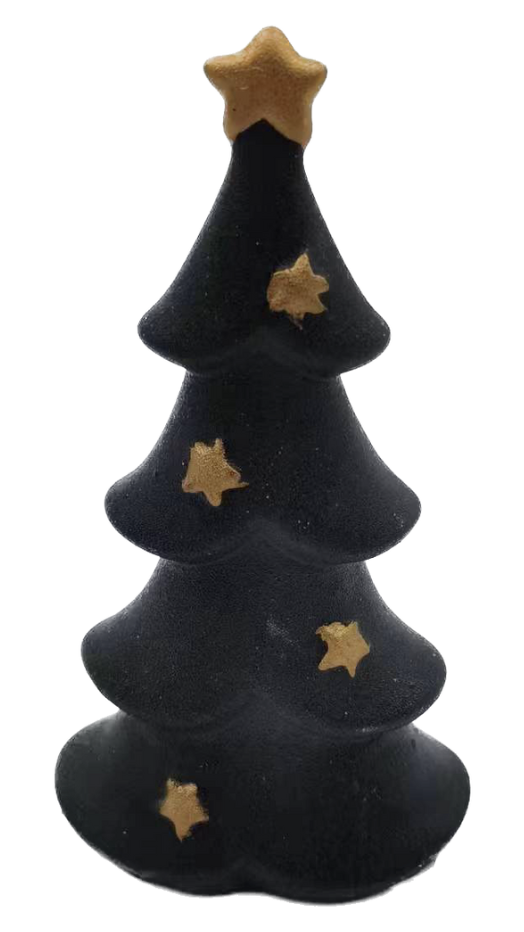 [158-ycl17012] ALBERO DI NATALE STILIZZATO MONOCOLORE NERO CON STELLINE COLORE ORO  PORCELLANA  