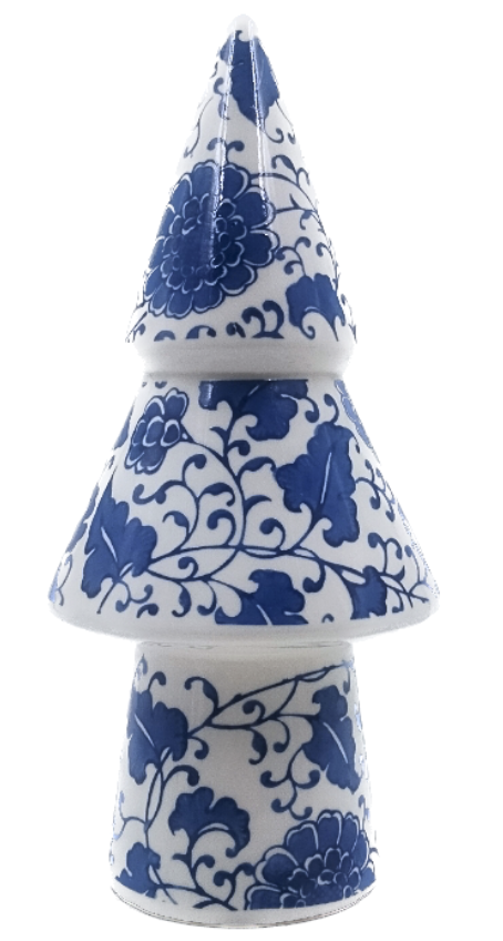 [159-20092-2] ALBERO DI NATALE STILIZZATO SU BASE ROTONDA CON DECORO PORCELLANA 