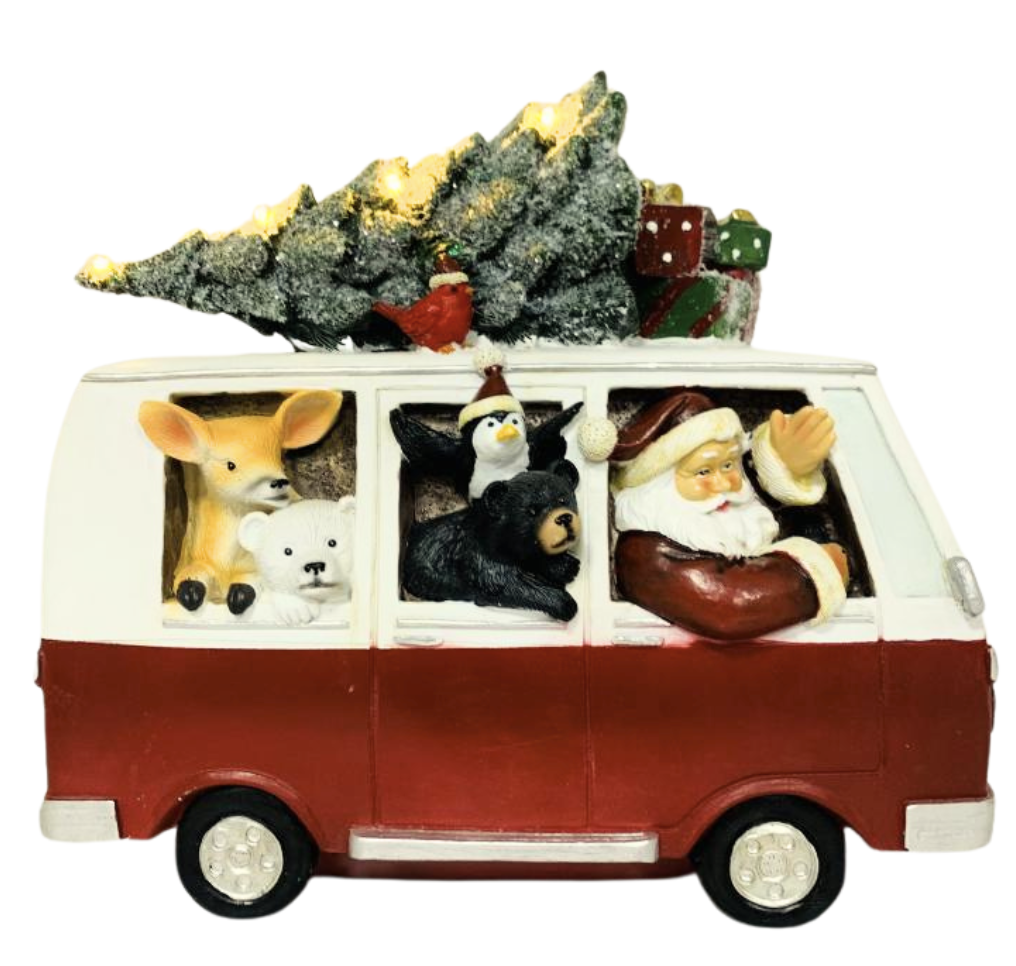 [153-21Q0001] AUTO NATALIZIA IN POLIRESINA CON LUCE LED