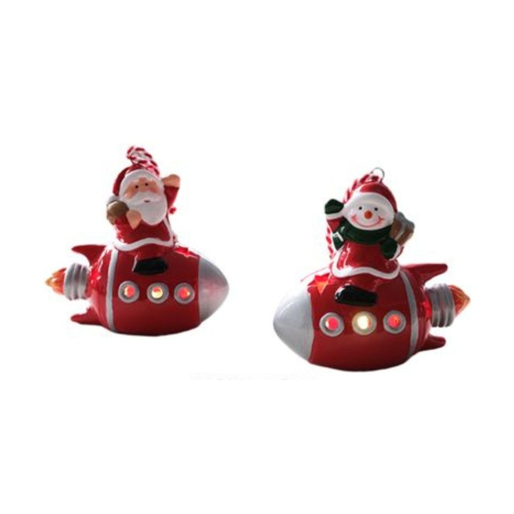 [55-XCM2C99] BABBO NATALE E PUPAZZO DI NEVE SU AEREO CON LED 