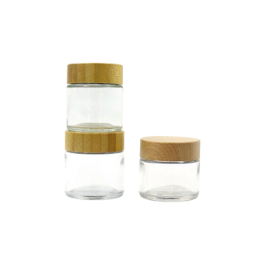 Transparent glass jars for creams, supplements, pills with caps of your choice