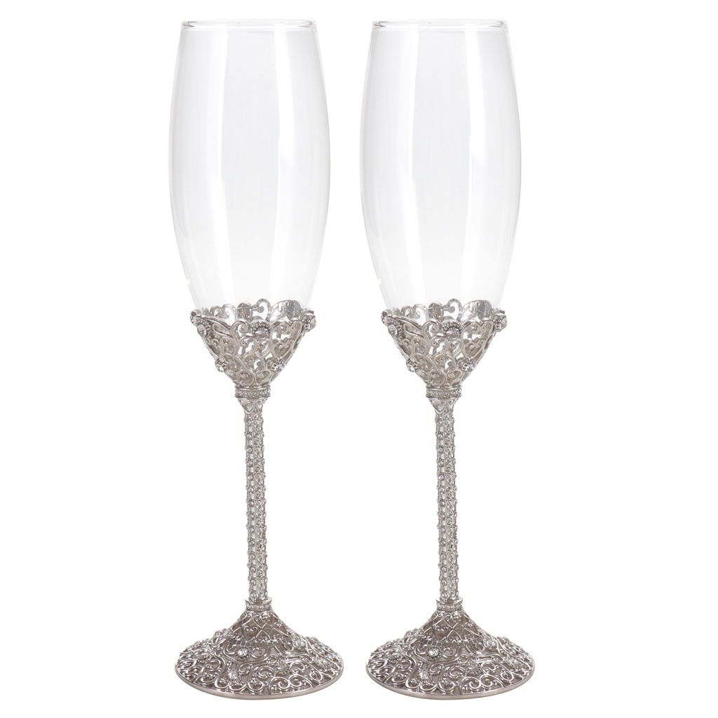 [03-CG182] FLUTE CHAMPAGNE CON MOTIVO CRISTALLI ARGENTO