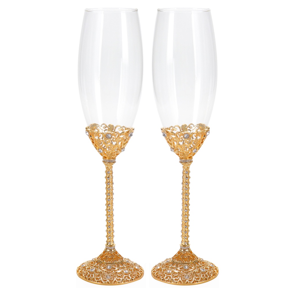 [03-CG182G] FLUTE CHAMPAGNE CON MOTIVO CRISTALLI ORO