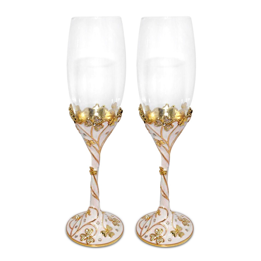 [03-CG116G] FLUTE DI CHAMPAGNE CON TRIFOGLIO FORTUNATO