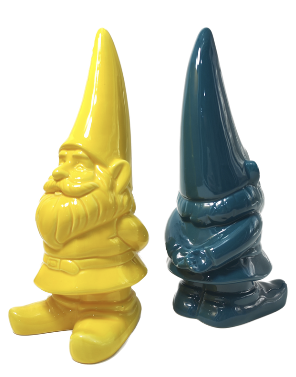 GNOMI NATALIZI PORCELLANA COLORE GIALLO E VERDE PETROLIO