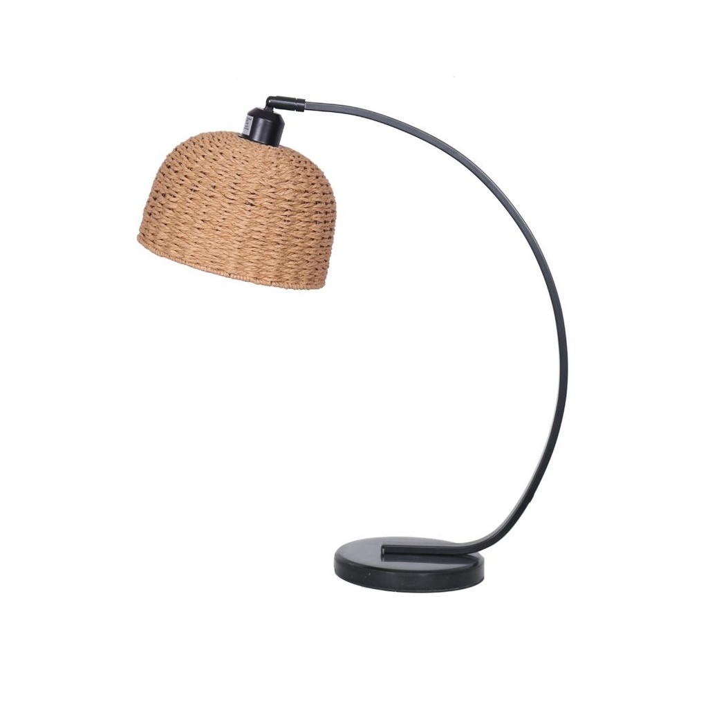 LAMPADA  DA TAVOLO CON BASE IN MARMO E PARALUME IN RATTAN