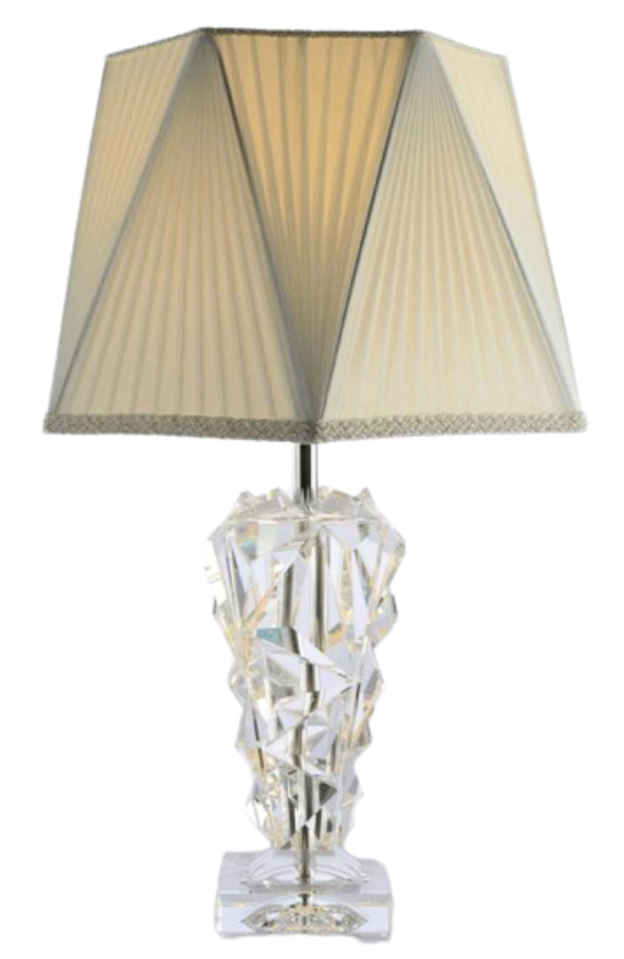 [50-FC-1014S] LAMPADA  DA TAVOLO IN CRISTALLO, CRISTALLO TRASPARENTE CON METALLO CROMATO