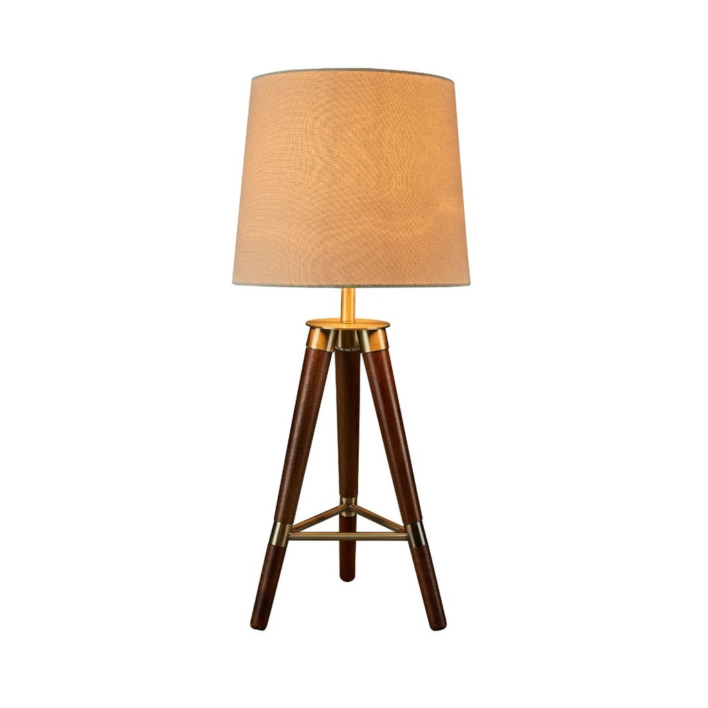 [119-ML 1730632] LAMPADA  DA TAVOLO IN LEGNO CON PARALUME IN TESSUTO MARRONE