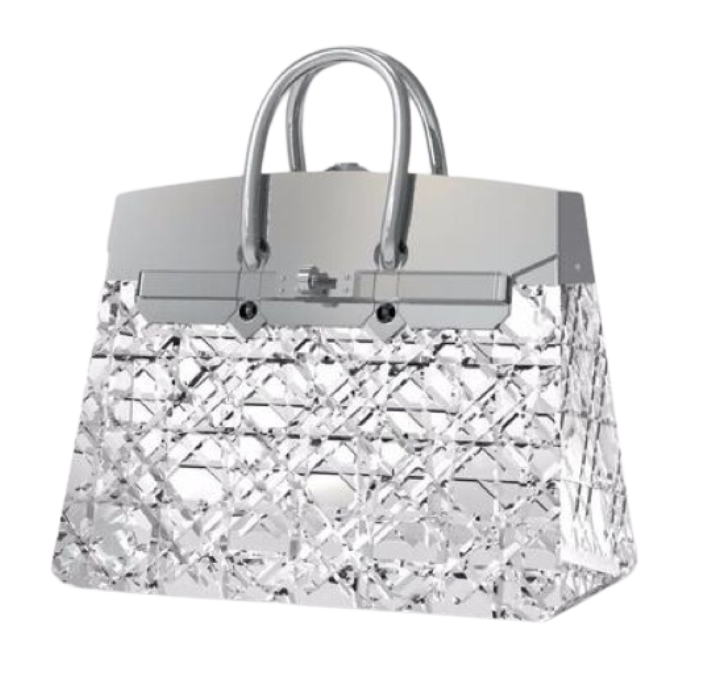 [50-FC-677S-CL] LAMPADA DA TAVOLO CON BORSA IN CRISTALLO WIRELESS DI MEDIE DIMENSIONI,  CRISTALLO TRASPARENTE CON METALLO CROMATO, STRISCIA LED 