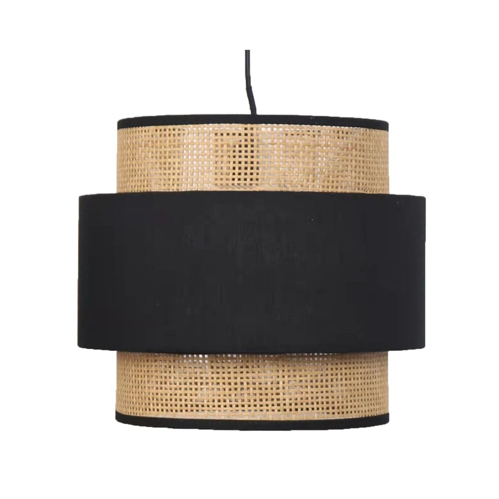[119-ML2346849] LAMPADARIO IN RATTAN  E TESSUTO NERO