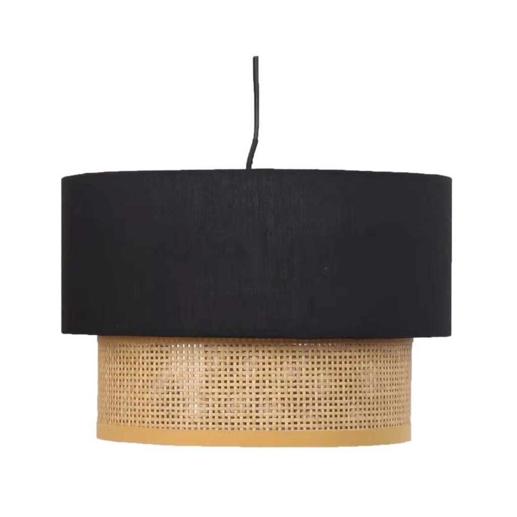 [119-ML2346850] LAMPADARIO IN RATTAN  E TESSUTO NERO 