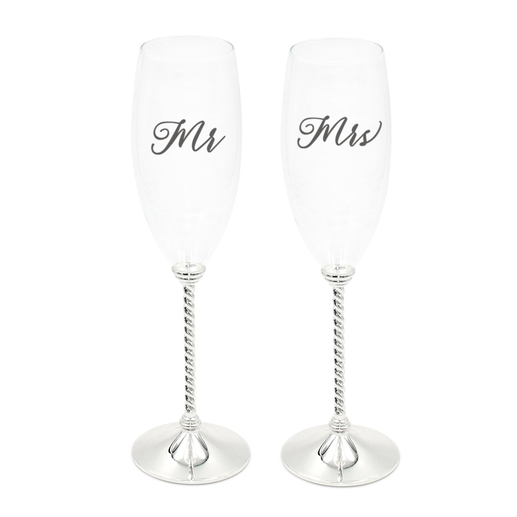 MR & MRS FLUTE DA CHAMPAGNE CON MOTIVO CORDA DI CANAPA 