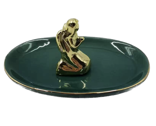 PIATTINO PORTA ANELLI PORCELLANA CON PARTICOLARE ANGELO ORO