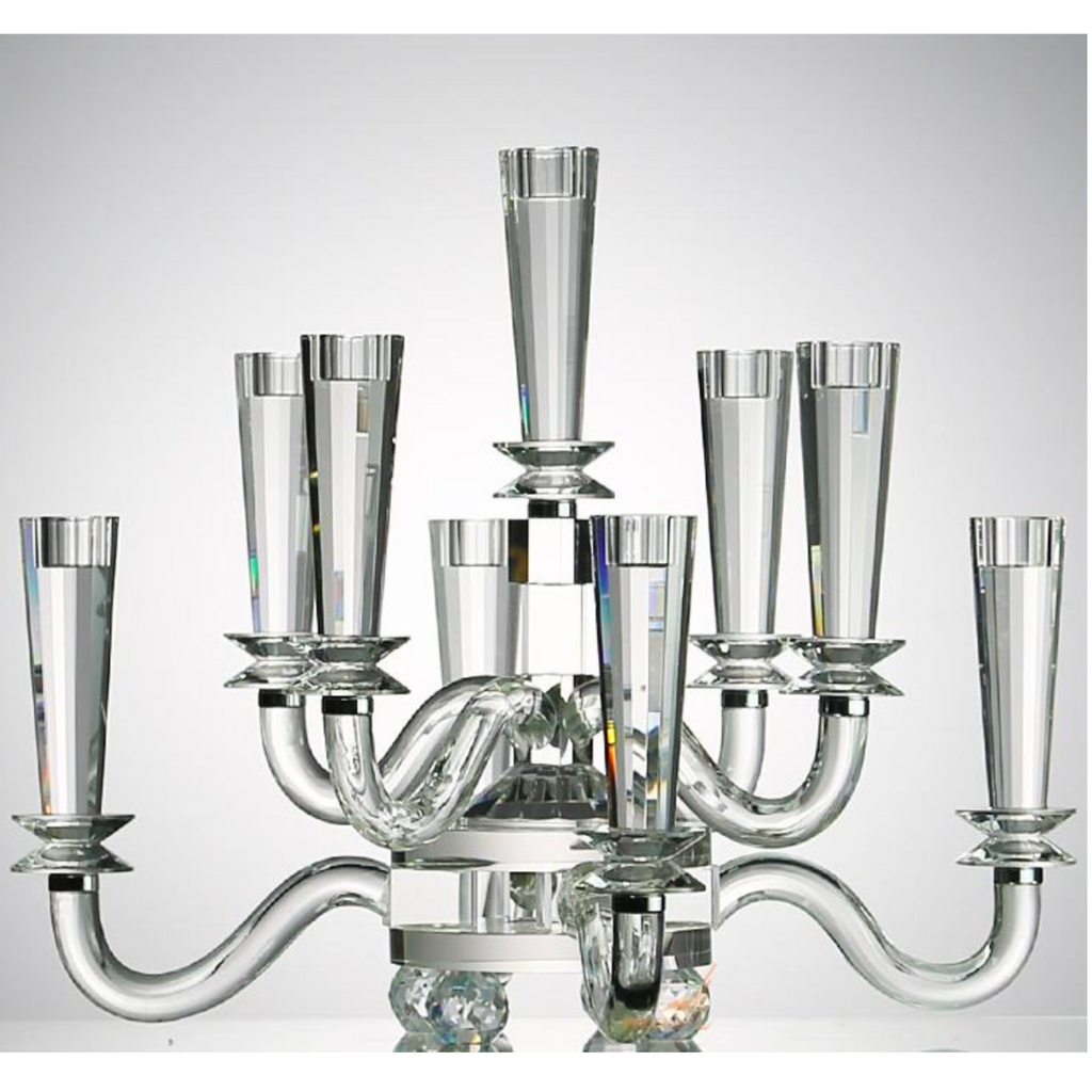[06-SH-1971] PORTA CANDELE GRANDE 9 BRACCI IN CRISTALLO E PENDENTI