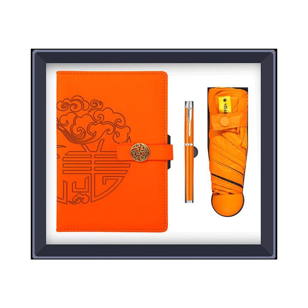 SET REGALO TACCUINO IN PELLE BOTTIGLIA CON LED OMBRELLO E PENNA   