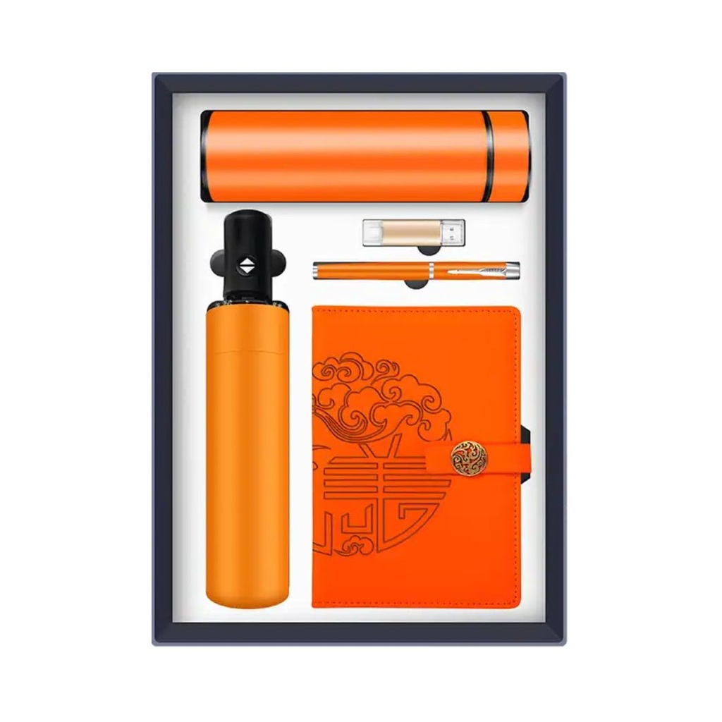 [TGC21-5] SET REGALO TACCUINO IN PELLE BOTTIGLIA CON LED OMBRELLO PENNETTA USB E PENNA