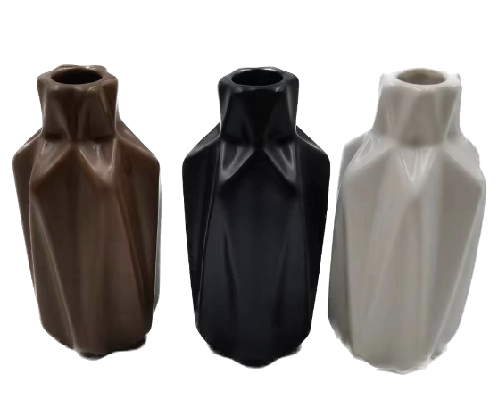 [158-ycl23a69] VASO FIORI PORCELLANA CON COLLO STRETTO  BIANCO NERO MARRONE 