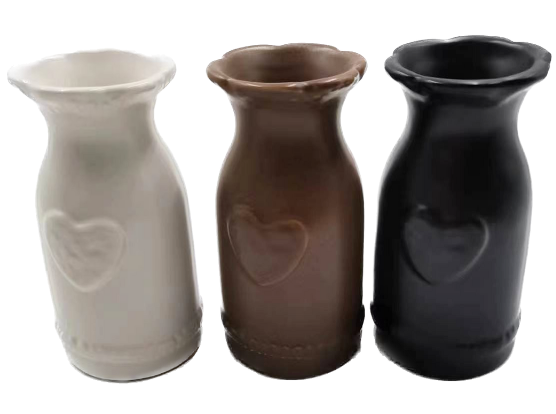 [158-ycl180389] VASO FIORI PORCELLANA CON CUORE  BIANCO NERO MARRONE