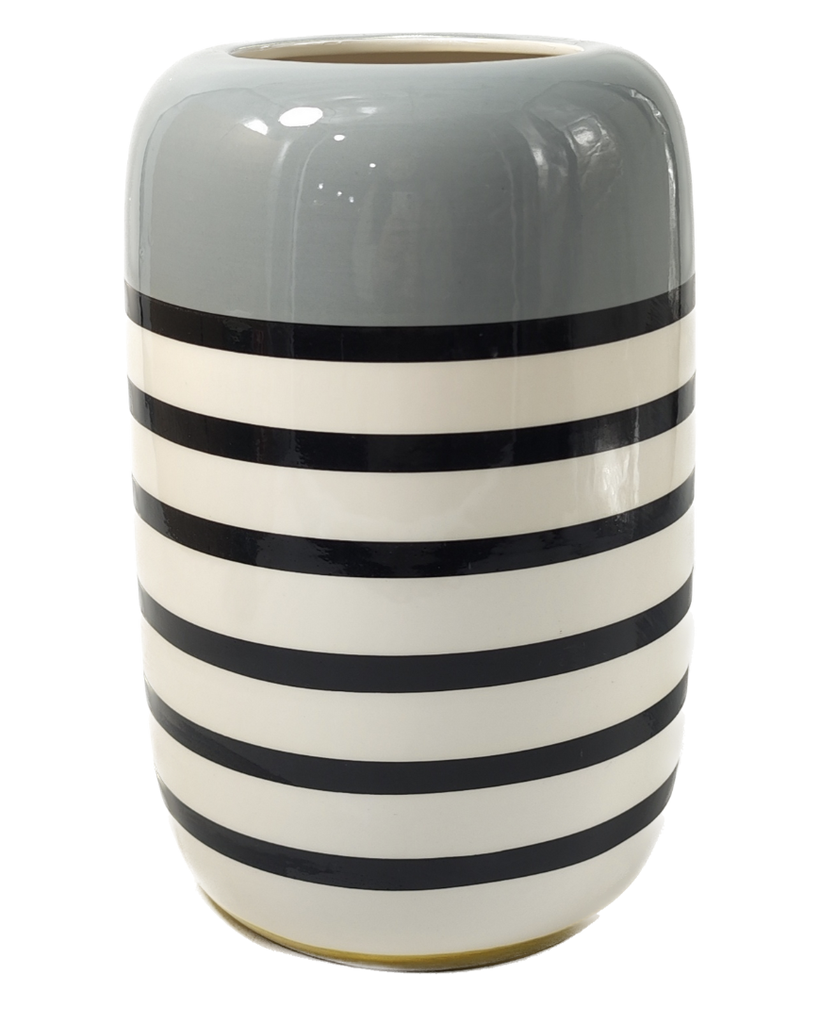 [164-WK289-8] VASO IN PORCELLANA CON DECORI LINEARI E COLORE GRIGIO