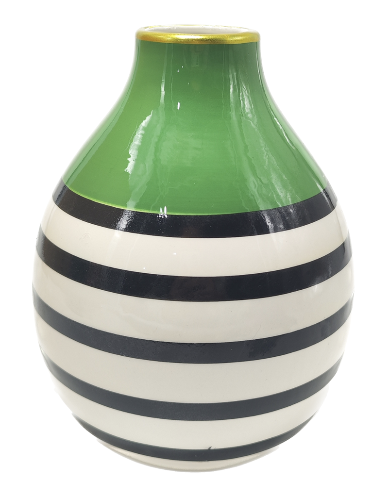 [164-WK89-2] VASO IN PORCELLANA CON DECORI LINEARI E COLORE VERDE