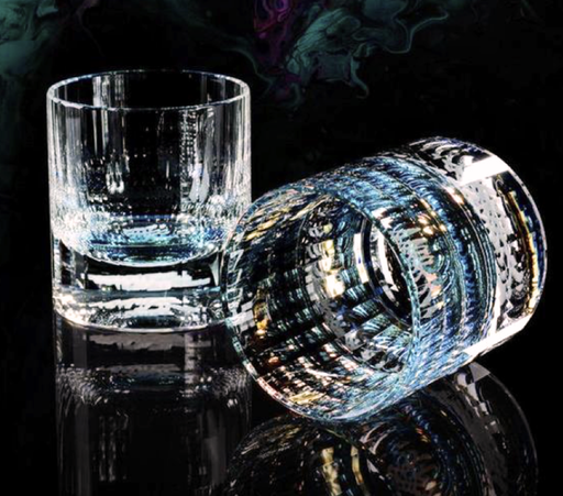 [50-FD-265-CL] 
BICCHIERE DA WHISKY IN CRISTALLO , BASE COLOR ARCOBALENO
