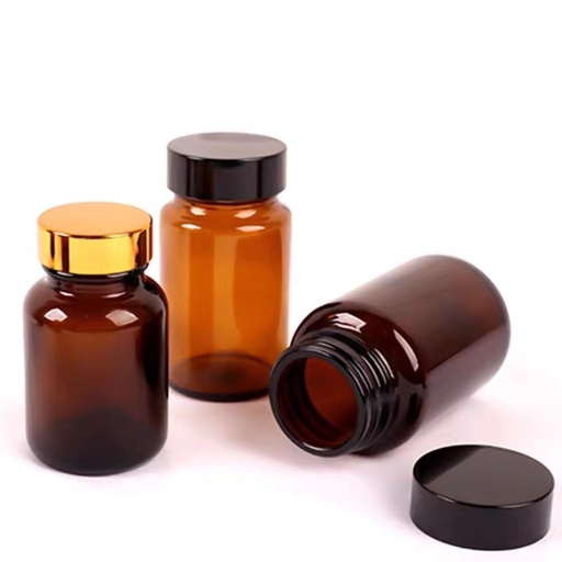 Jar container with cap of your choice for food supplements, pills or medicines - UV-resistant amber glass