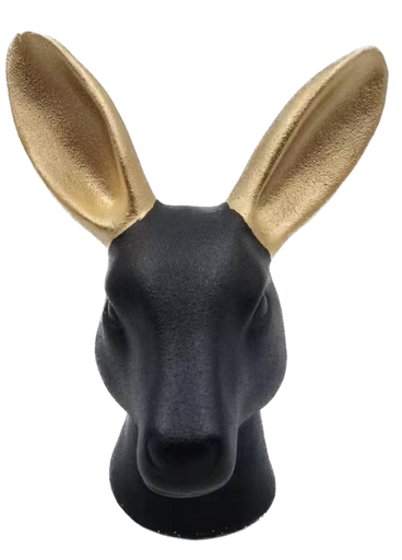 [158-ycl17065] CERBIATTO DI NATALE COLORE NERO CON ORECCHIE COLORE ORO PORCELLANA