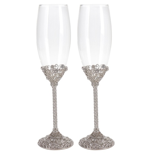 [03-CG182] FLUTE CHAMPAGNE CON MOTIVO CRISTALLI ARGENTO