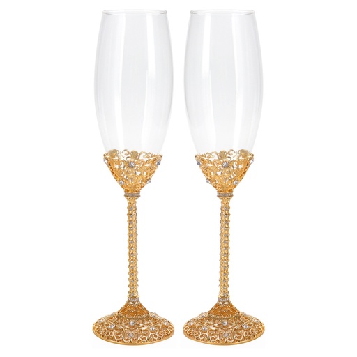 [03-CG182G] FLUTE CHAMPAGNE CON MOTIVO CRISTALLI ORO