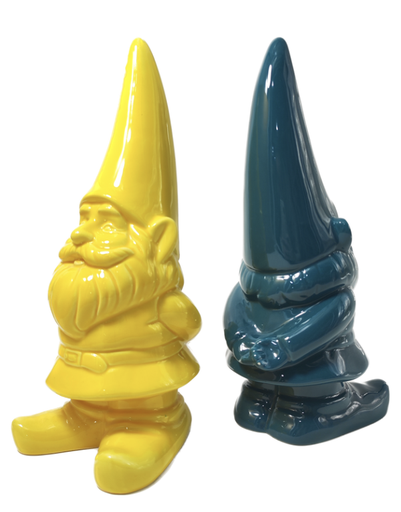 [164-W240116] GNOMI NATALIZI PORCELLANA COLORE GIALLO E VERDE PETROLIO