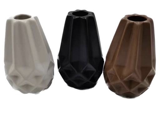 [158-ycl19a063] VASO FIORI PORCELLANA CON BASE INTAGLIATA BIANCO NERO MARRONE